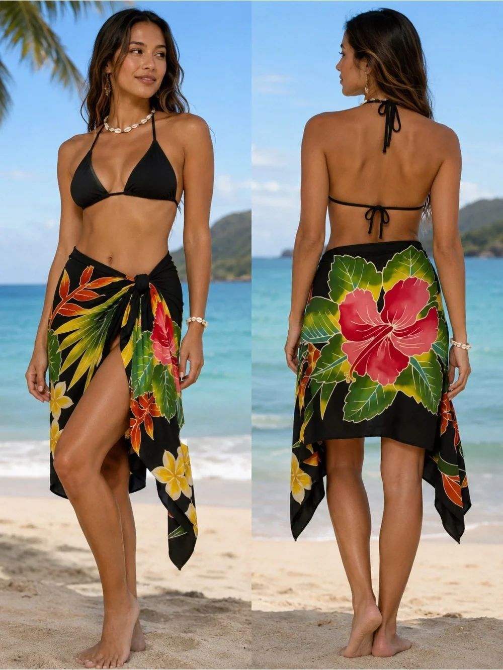 Hawaii island style colorful Hibiscus Tropical Wrap Skirt swimsuit cover up OS